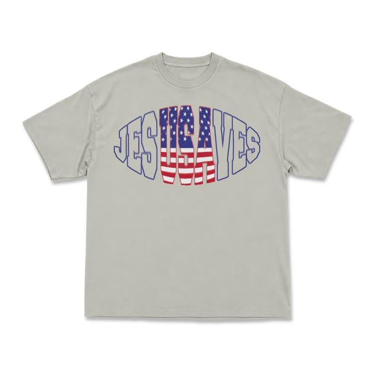 Patriotic Star Stripe Print T-Shirt - Warm Grey - US16-18(2XL) - image 7