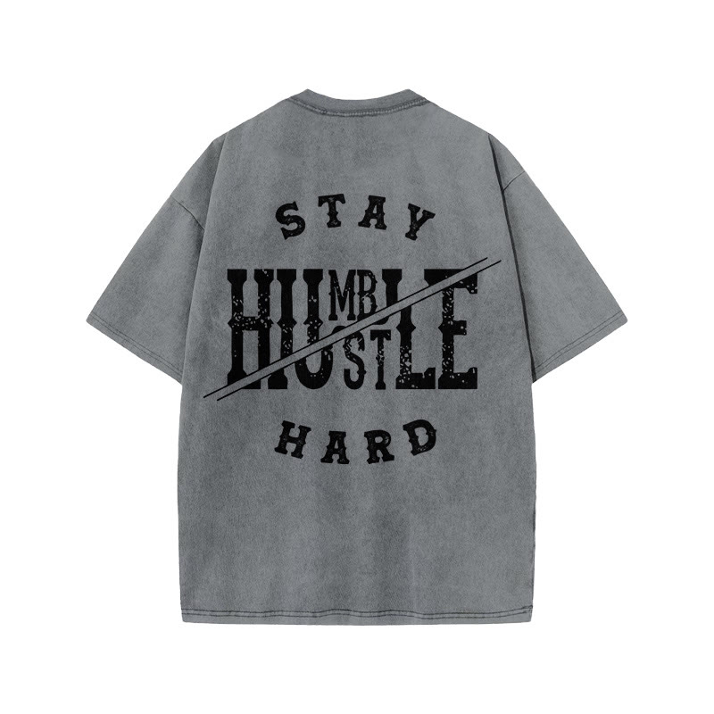 100% Cotton Stay Humble Gym Print Acid Washed T-shirt - Grey - US20-22(3XL) - image 4