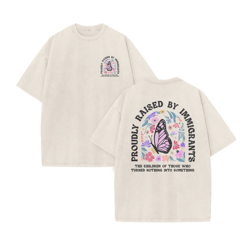 Proudly Raised By Immigrants Print Acid Washed T-shirt - Beige - US20-22(3XL) - image 3