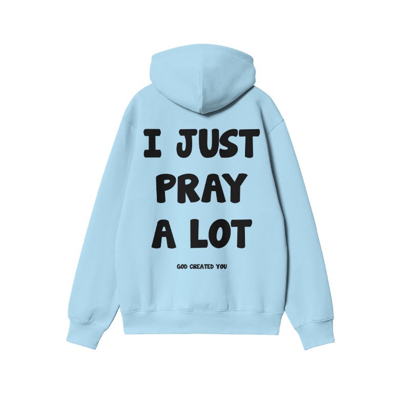 Unisex 100% Cotton I Just Pray A Lot Print Hoodie - Blue - US16-18(2XL) - image 6