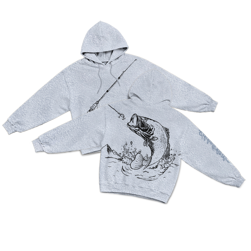 Vintage Coastal Fishing Rod Illustration Print Hoodie - Grey - US16-18(2XL) - image 8