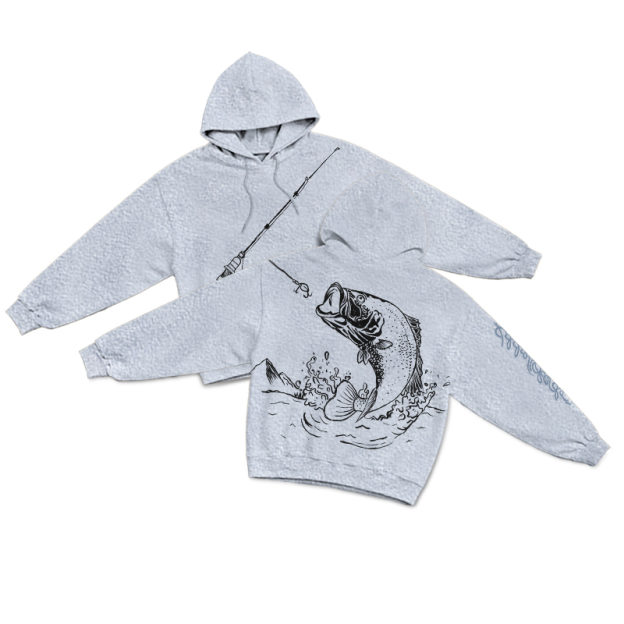 Vintage Coastal Fishing Rod Illustration Print Hoodie - Grey - US16-18(2XL) - image 8