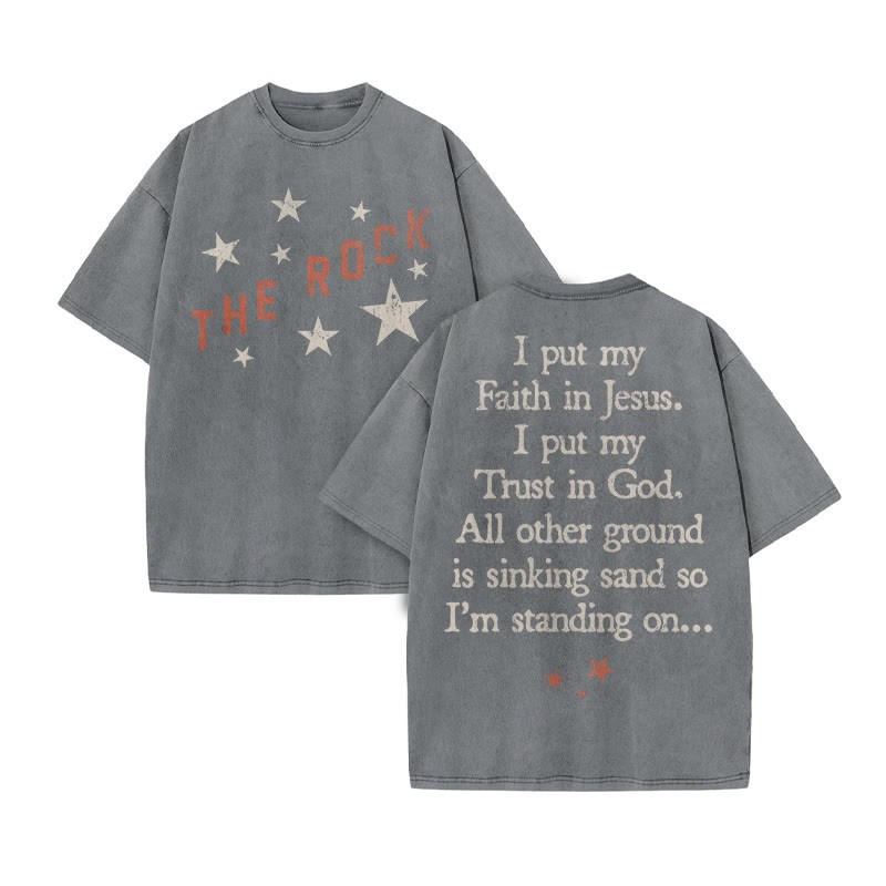 I Put My Faith In Jesus Print Acid Washed T-shirt - Grey - US20-22(3XL) - image 4