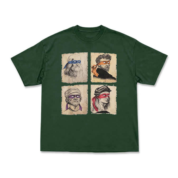 Vintage Funny Four Portrait Graphic Crewneck T Shirt - Green - US16-18(2XL) - image 9