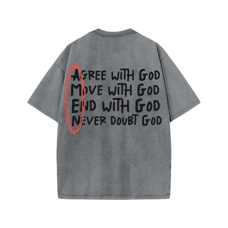 Unisex Cute Amen Print Acid Washed T-shirt - Grey - US20-22(3XL) - image 4