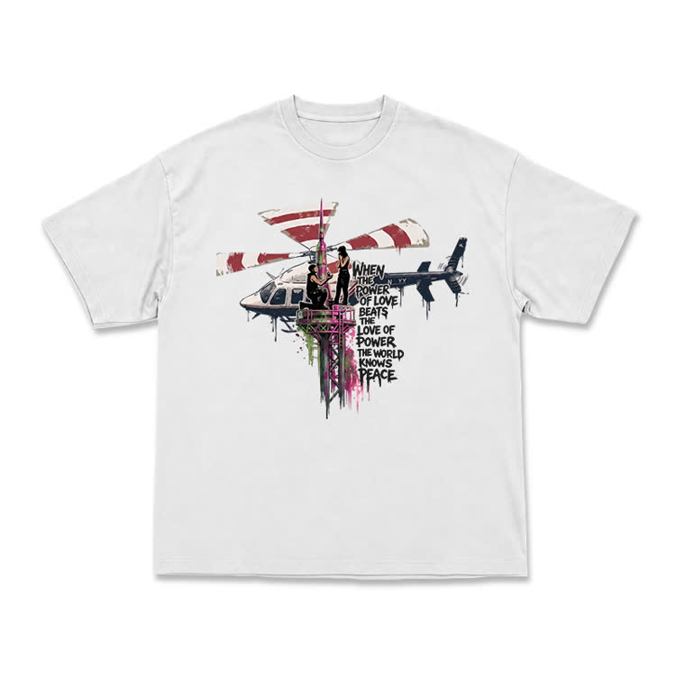 Power of Love Slogan Graffiti Print Streetwear T-Shirt - White - US16-18(2XL) - image 9