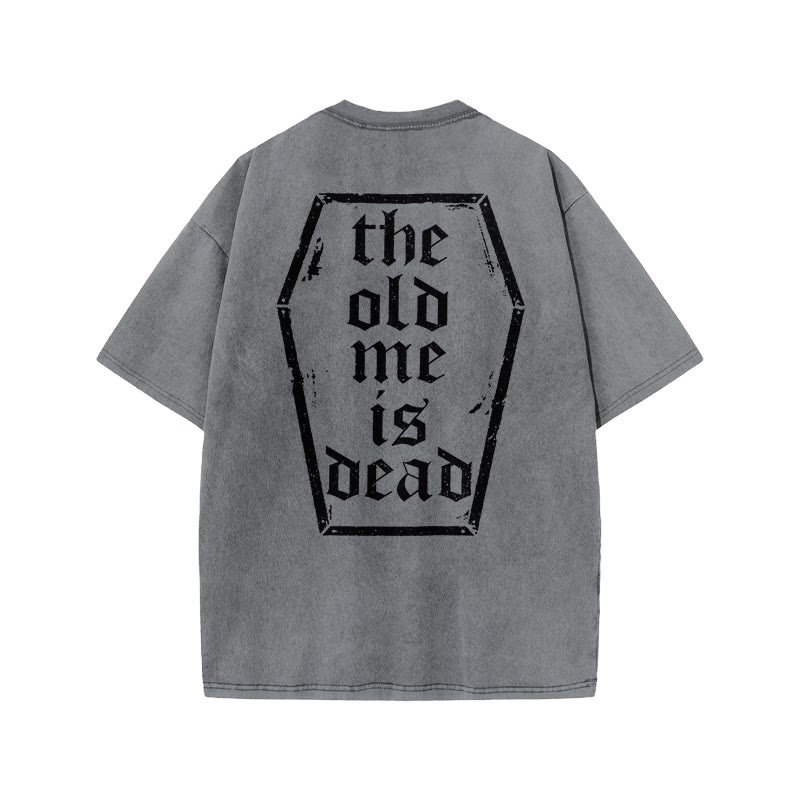 Gym 100% Cotton The Old Me Is Dead Print Acid Washed T-shirt - Grey - US20-22(3XL) - image 3
