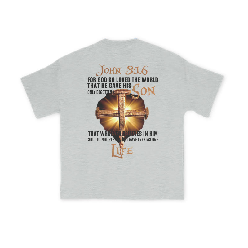 Unisex 100% Cotton John 3:16 For God So Loved The World Print T-shirt - Grey - US16-18(2XL) - image 4
