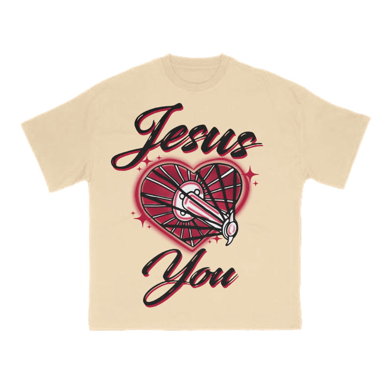 Jesus Loves You Creative Print T-shirt - Apricot - US16-18(2XL) - image 5
