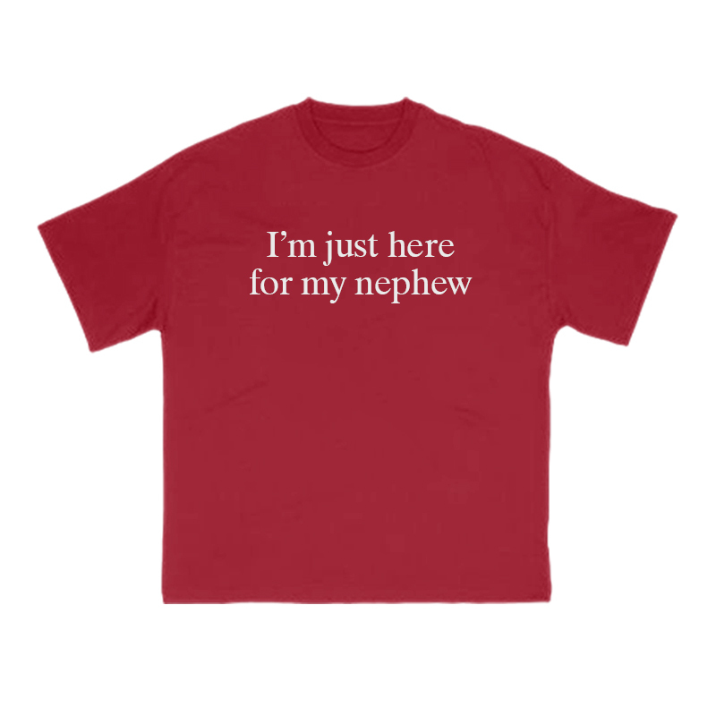 I’m Just Here For My Nephew Print T-shirt - Red - US16-18(2XL) - image 12