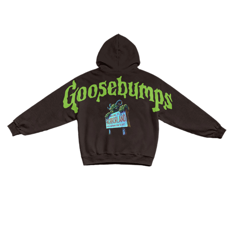 Retro Goosebumps Horrorland Back Print Long Sleeve Hoodie - Coffee - US16-18(2XL) - image 7