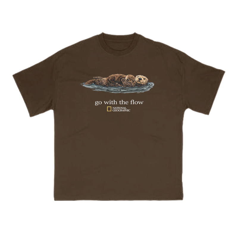 Go With The Flow Like A Sea Otter Print T-shirt - Coffee - US16-18(2XL) - image 6