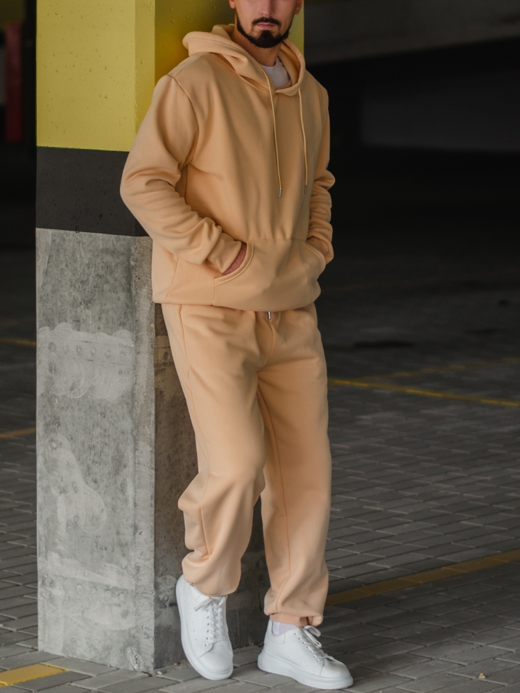 100% Cotton Solid Color Casual Loose Hoodie And Sweatpants Two-piece Set
