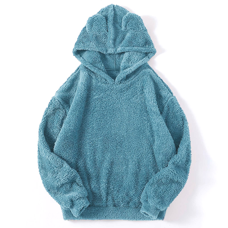 Unisex Cute Ears Solid Color Plush Hoodie