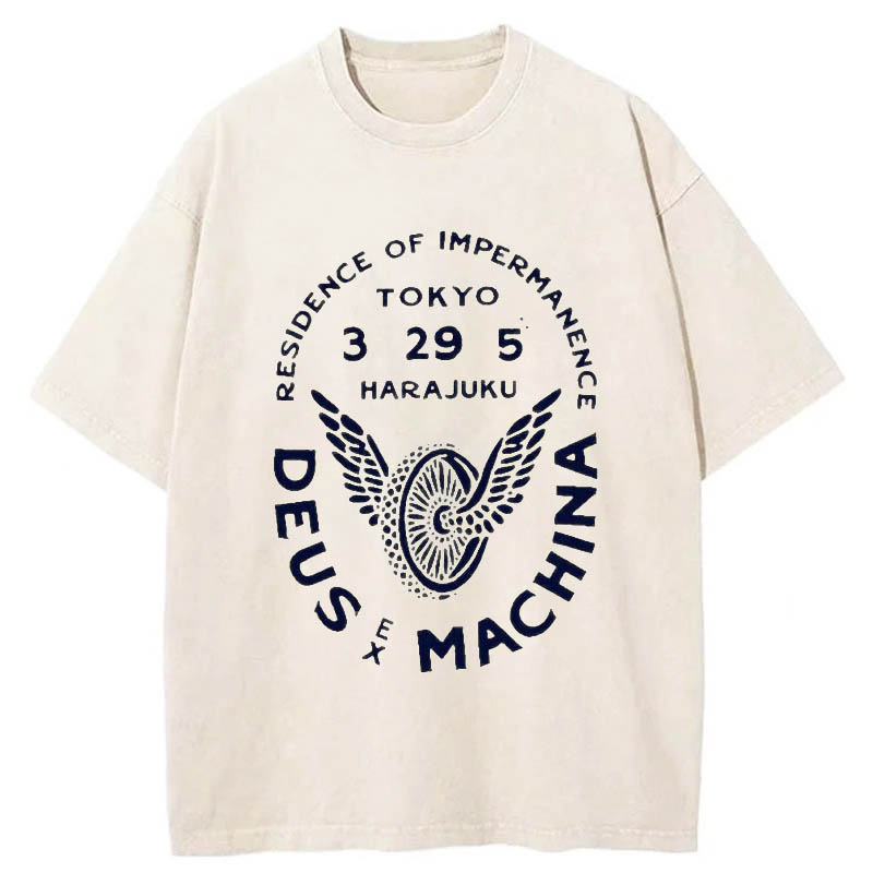 Unisex 100% Cotton Deus Ex Machina Tokyo Print Acid Washed T-shirt