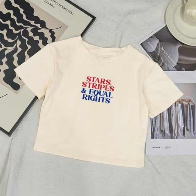 Stars Stripes & Eoual Rights Print Baby Tee - Beige - XL - image 5