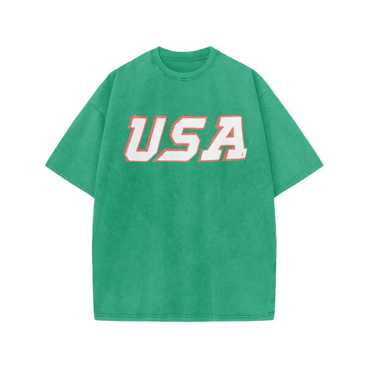 Vintage USA Graphic Print Acid Washed T-shirt - Green - US20-22(3XL) - image 8