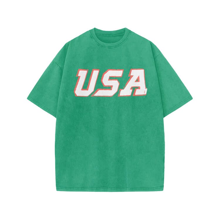 Vintage USA Graphic Print Acid Washed T-shirt - Green - US20-22(3XL) - image 8