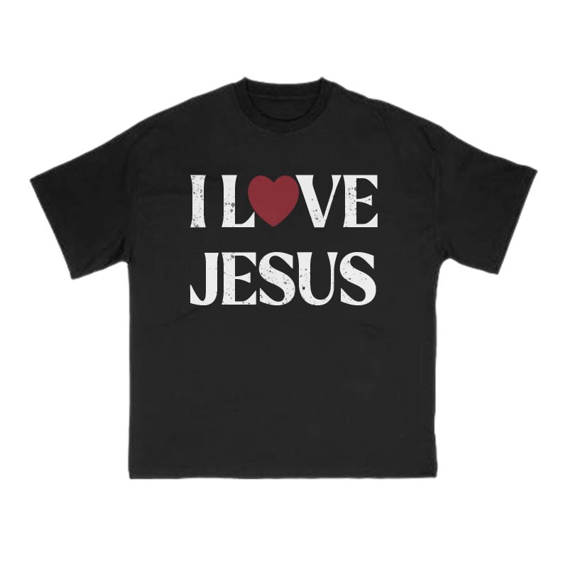 I Love Jesus Distressed Print Valentine's Day T-shirt - Black - US16-18(2XL) - image 4