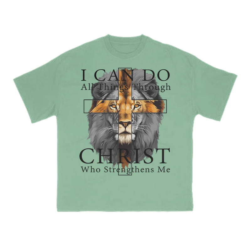 Unisex 100% Cotton Cross Lion Print T-shirt - Green - US16-18(2XL) - image 8