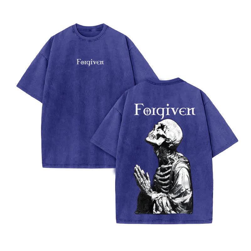 Unisex  Forgiven Print Acid Washed T-shirt - Blue - US20-22(3XL) - image 10