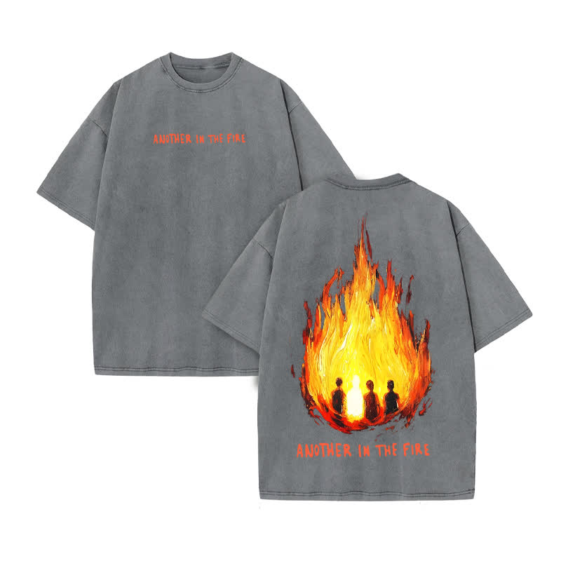 Unisex Another In The Fire Print Acid Washed T-shirt - Grey - US20-22(3XL) - image 5