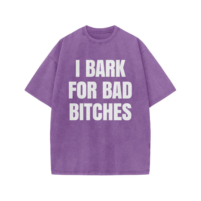 I Bark For Bad Bitches Print Acid Washed T-shirt - Purple - US20-22(3XL) - image 7