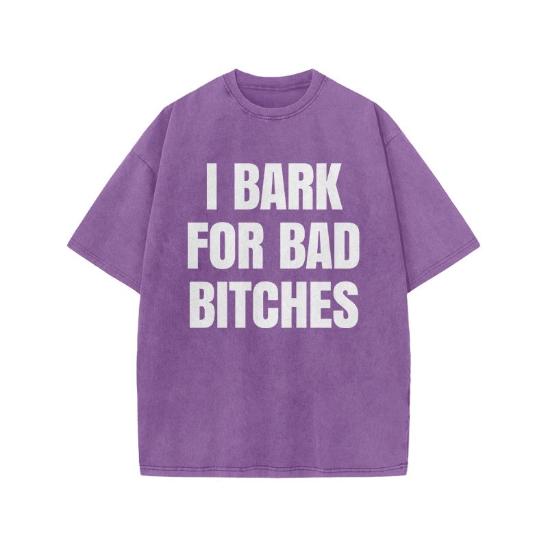I BARK FOR BAD BITCHES print Acid Washed T-shirt - Purple - US20-22(3XL) - image 7