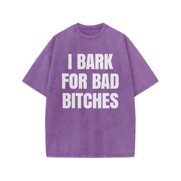 I BARK FOR BAD BITCHES print Acid Washed T-shirt - Purple - US20-22(3XL) - image 7
