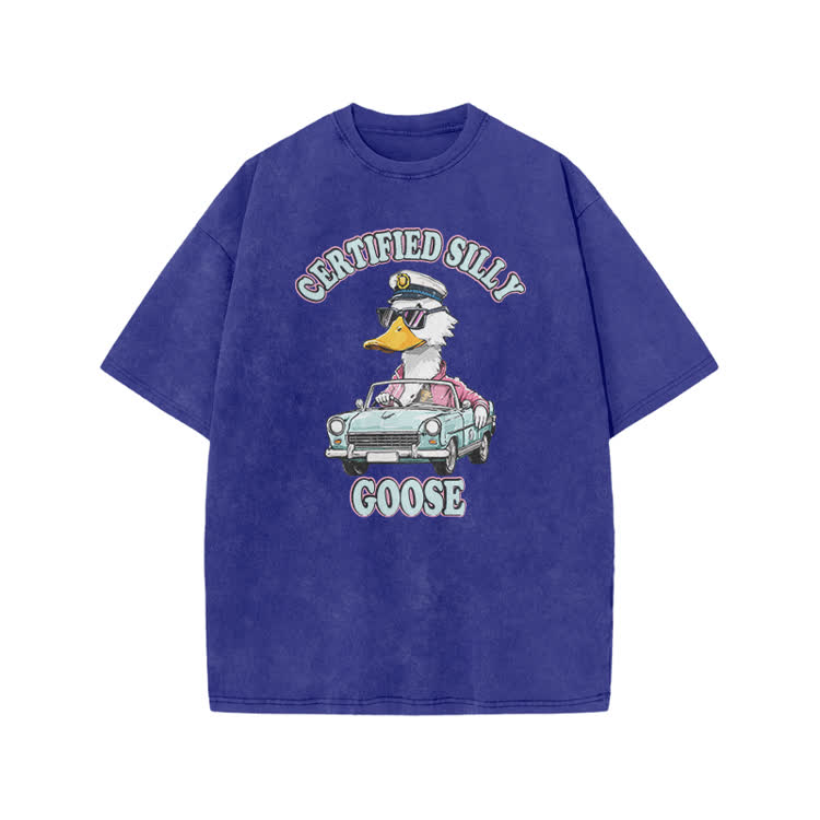 Certified Silly Goose Print Acid Washed T-shirt - Blue - US20-22(3XL) - image 5