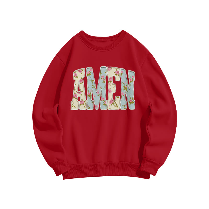 Floral Amen Print Sweatshirt - Red - US16-18(2XL) - image 7