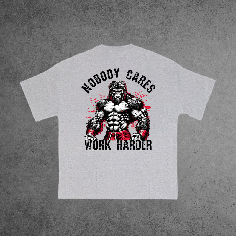 Gym 100% Cotton Nobody Cares Work Harder Print T-shirt - Grey - US16-18(2XL) - image 8