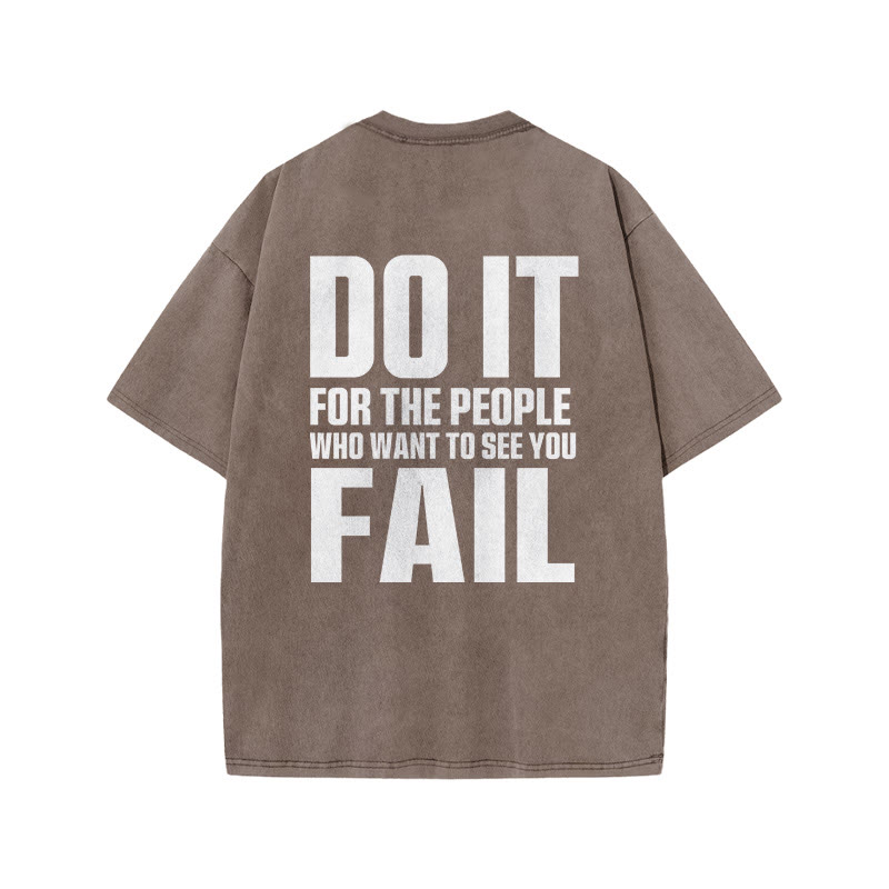 100% Cotton DO IT Gym Print Acid Washed T-shirt - Coffee - US20-22(3XL) - image 5