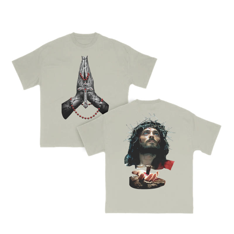 Jesus Crucified Print T-shirt - Warm Grey - US16-18(2XL) - image 5