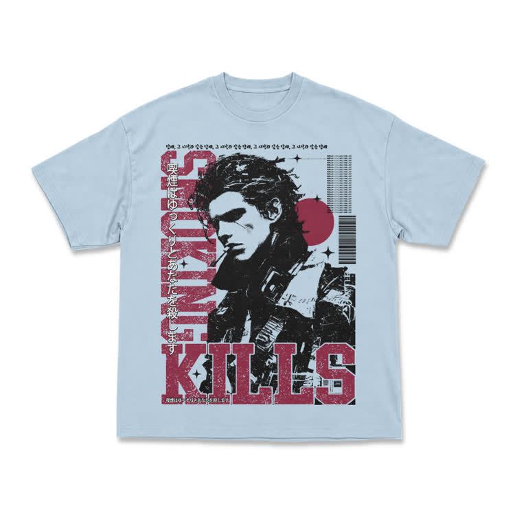 Vintage Smoking Kills Artwork Casual T-Shirt - Light Blue - US16-18(2XL) - image 12