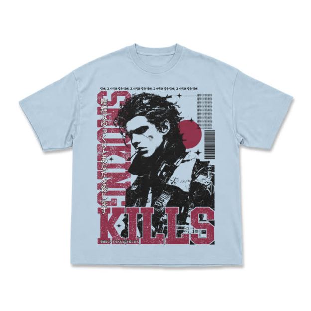 Vintage Smoking Kills Artwork Casual T-Shirt - Light Blue - US16-18(2XL) - image 12
