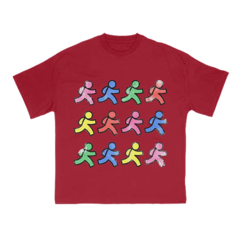 Fun Colorful Paper People Print T-shirt - Red - US16-18(2XL) - image 7