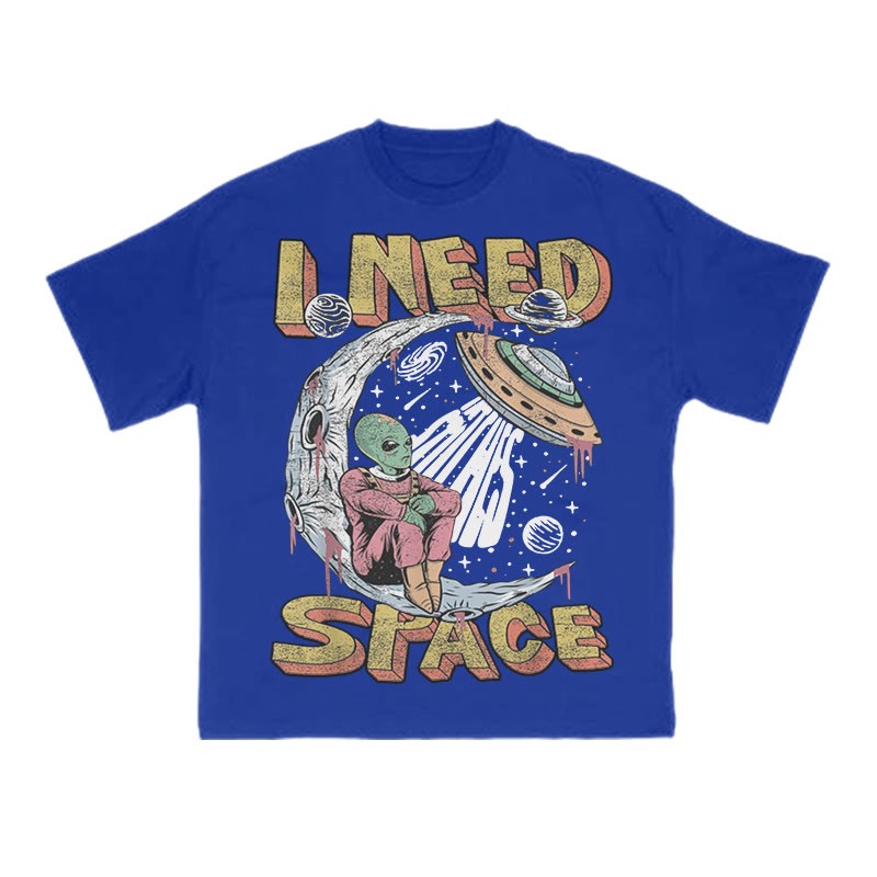 Unisex 100% Cotton I Need Space Creative Print T-shirt - Blue - US16-18(2XL) - image 7