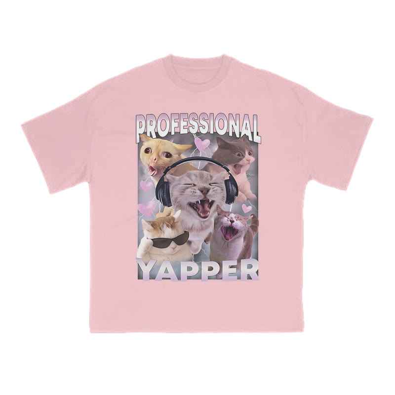 Unisex 100% Cotton Professional Yapper Cat Print T-shirt - Pink - US16-18(2XL) - image 7