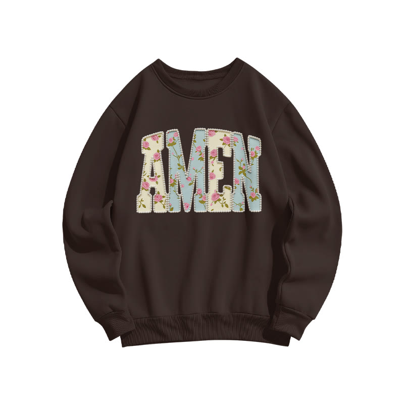 Floral Amen Print Sweatshirt - Coffee - US16-18(2XL) - image 6