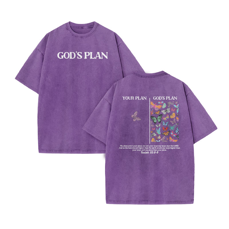 God's Plan Isaiah 55:8-9 Butterfly Print Acid Washed T-shirt - Purple - US20-22(3XL) - image 7