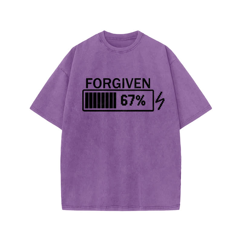 Unisex 100% Cotton Forgiven Charging Progress Print Acid Washed T-shirt - Purple - US20-22(3XL) - image 9