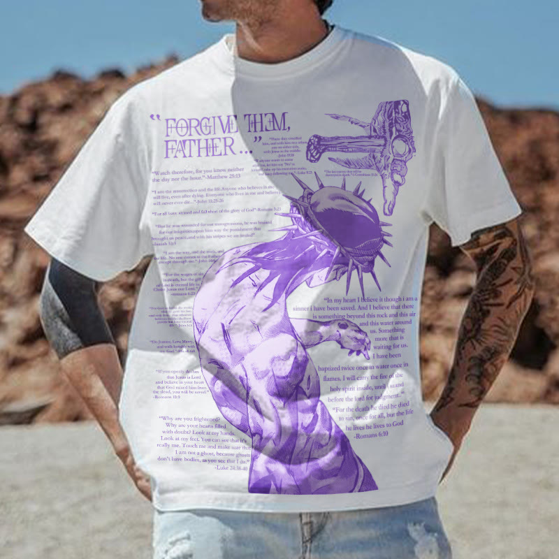 Unisex 100% Cotton Forgive Them,Father Bible Verses Print T-shirt - White Purple - 2XL - image 4