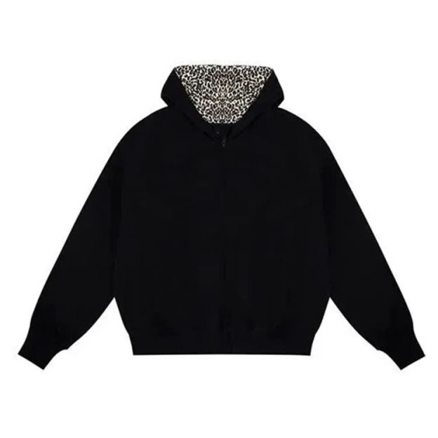 Women's Retro Leopard Print Zip-up Hoodie - Black - 2XL - image 7