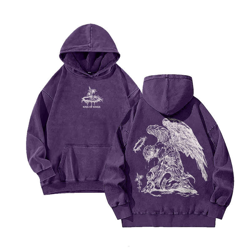 Unisex 100% Cotton Jesus Is King Flower Of Hope Printed Washed Hoodie  - Purple - 3XL - image 7
