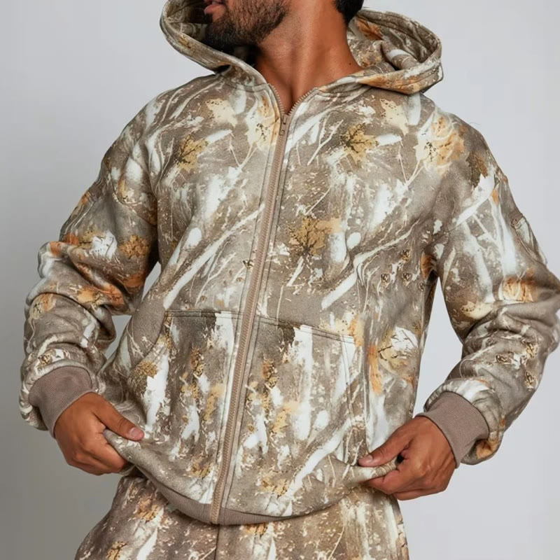 Dead Leaves Camouflage Print Long Sleeve Zipper Hoodie - image 11