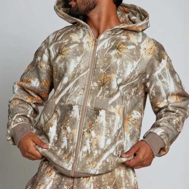 Dead Leaves Camouflage Print Long Sleeve Zipper Hoodie - image 11