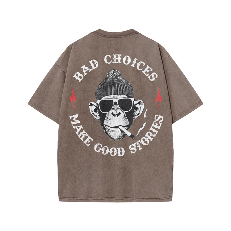 Gym 100% Cotton Bad Choices Print Acid Washed T-shirt - Coffee - US20-22(3XL) - image 5