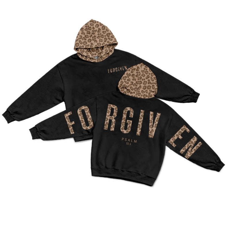 Forgiven Psalm 32:1 Leopard Design Patchwork Print Causal Hoodie - Black-Brown - US44-46(8XL) - image 6