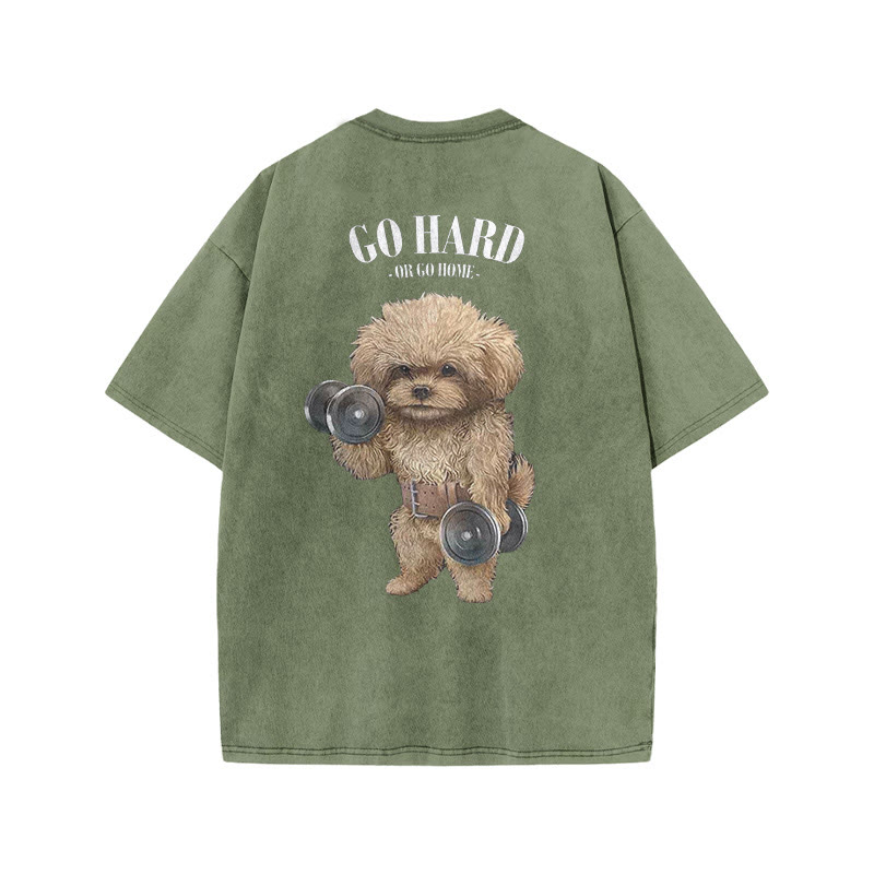 100% Cotton GO HARD Gym Print Acid Washed T-shirt - Army Green - US20-22(3XL) - image 6